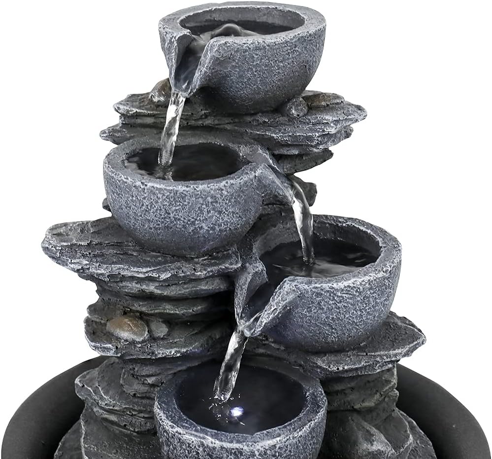 8.3” H Indoor Zen Tabletop Water Fountain, Rock Cascading Waterfall with Spinning Crystal Ball & LED Light for Home Office Decor