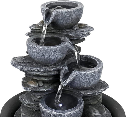 8.3” H Indoor Zen Tabletop Water Fountain, Rock Cascading Waterfall with Spinning Crystal Ball & LED Light for Home Office Decor