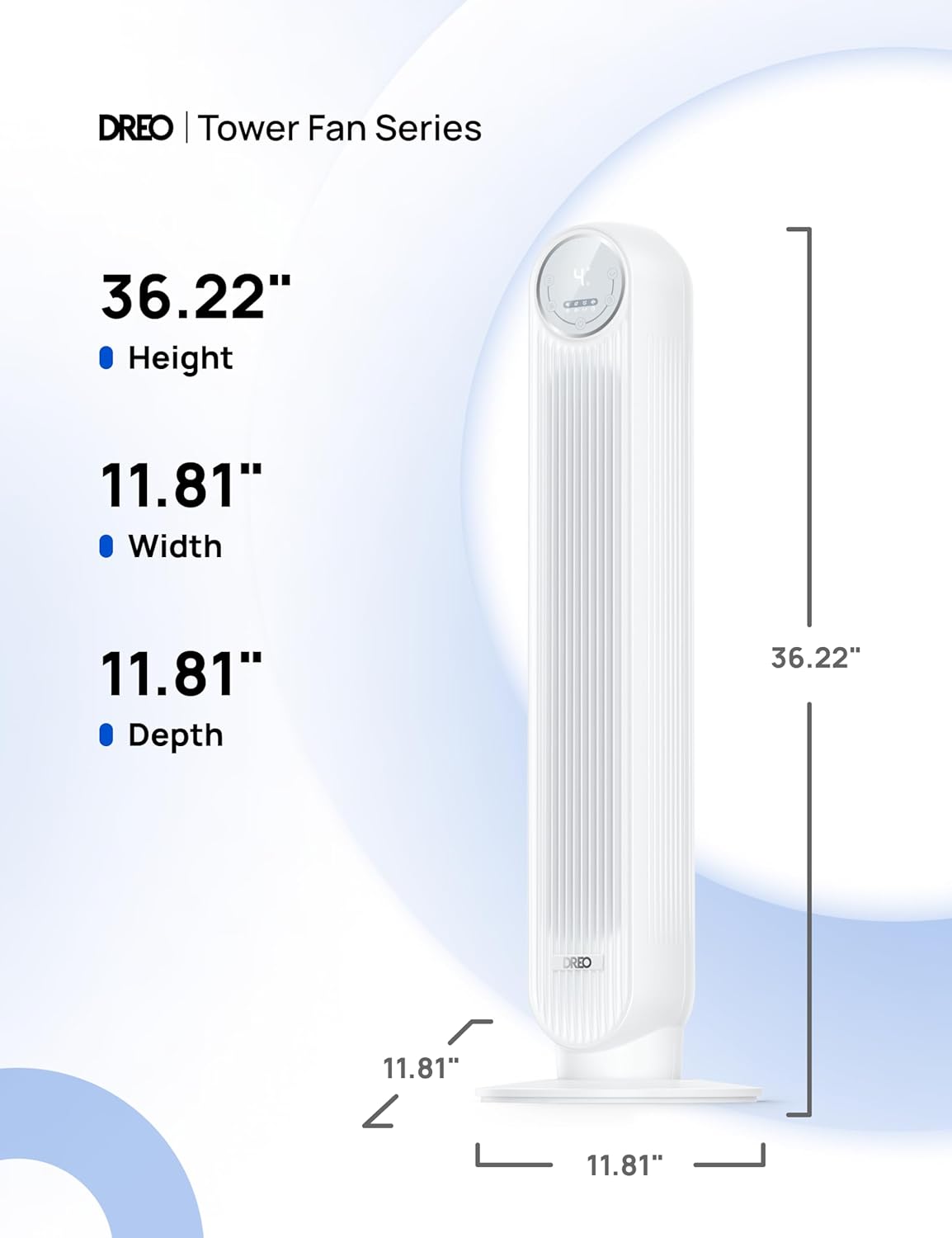 DREO Tower Fan for Bedroom, 2026 Upgraded DC Motor, 28ft/s High Velocity, 20dB Ultra Quiet Standing Fan, 8 Speeds 4 Modes, 90° Oscillating Bladeless Fan for Indoors, Floor Fans with Remote, Black