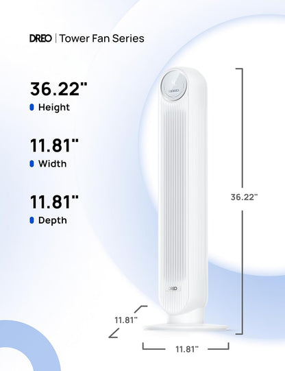 DREO Tower Fan for Bedroom, 2026 Upgraded DC Motor, 28ft/s High Velocity, 20dB Ultra Quiet Standing Fan, 8 Speeds 4 Modes, 90° Oscillating Bladeless Fan for Indoors, Floor Fans with Remote, Black