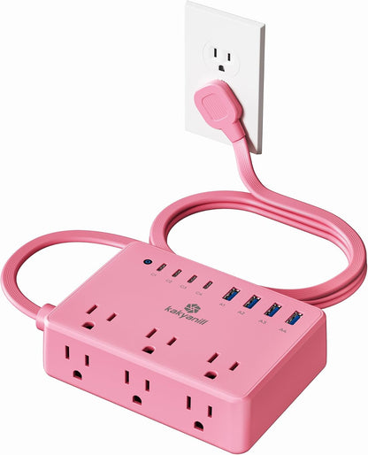 Kakyanill 8 USB Pink Power Strip with 6 AC(4 USB-C), 5 FT Extension Cord