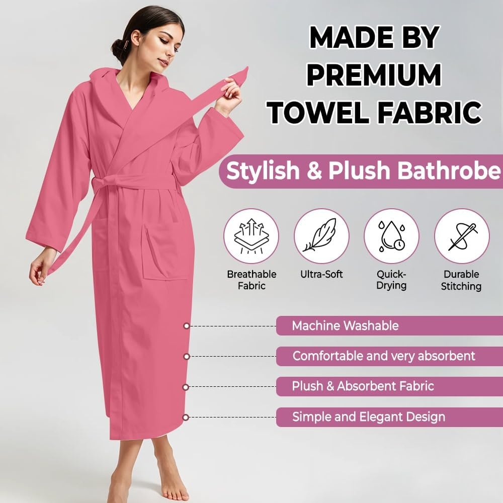 KAHAF COLLECTION Women Hooded 100% Cotton Terry Bathrobe, Soft Absorbent Quick Dry Robe for Spa, Shower & Home Wear