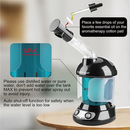 DENFANY Facial Steamer with Ozone Extendable 360° Arm - for Home or Salon