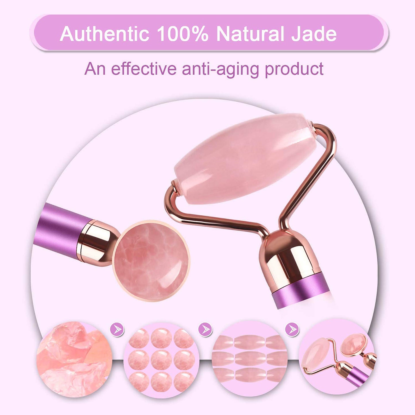 Upgrade 2 in 1 Vibrating Jade Facial Massager Roller, Electric Rose Quartz Eye Face Roller to Press Skin Cream Oil for Anti-Aging Reducing Wrinkles and Glowing Youthful Skin Tone