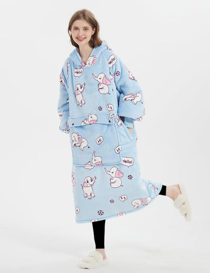 KFUBUO Wearable Blanket Hoodie for Adults Sherpa All Patterns Cat Oversized Sweatshirt Blanket with Pockets for Women