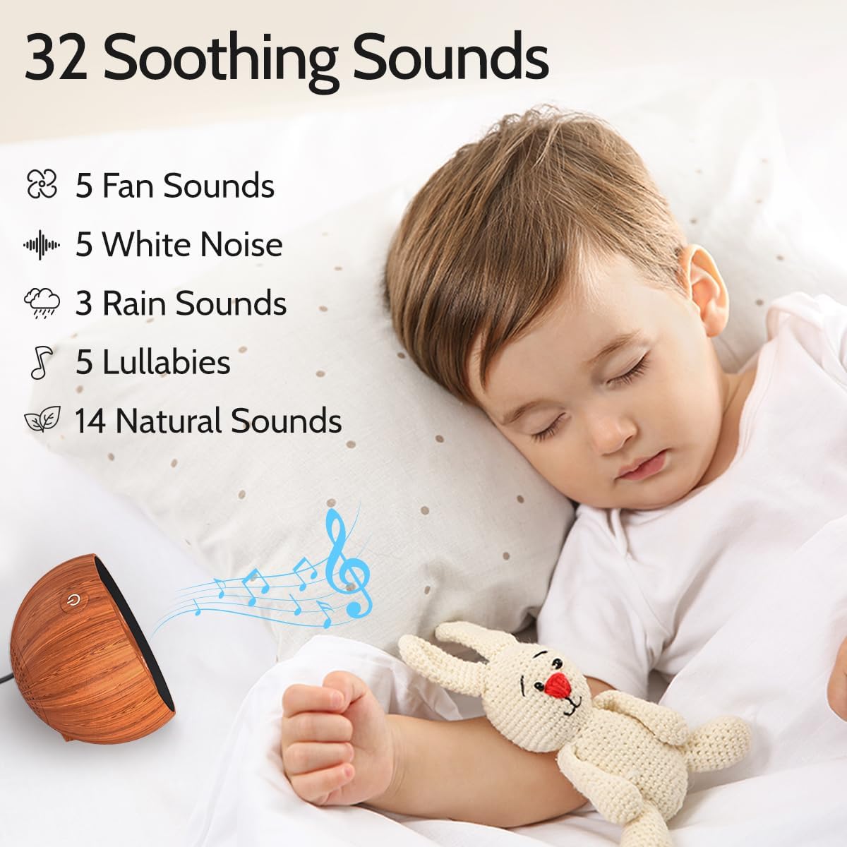Sound Machine Baby Patter for Sleeping Cute White Noise Machine for Baby Kids Adults with 32 Soothing Sounds 32 Volume Levels Brown Noise Machine with 4 Timer Memory Funtion for Travel Office Privacy