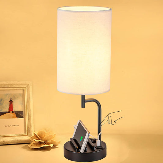 Dreamholder Touch Control USB Table Lamp, Upgraded 3-Way Dimmable Bedside Desk Lamp with USB C & A Charging Ports and AC Outlet, Nightstand Lamp for Bedroom, Dimmable Bulb Included, Gold