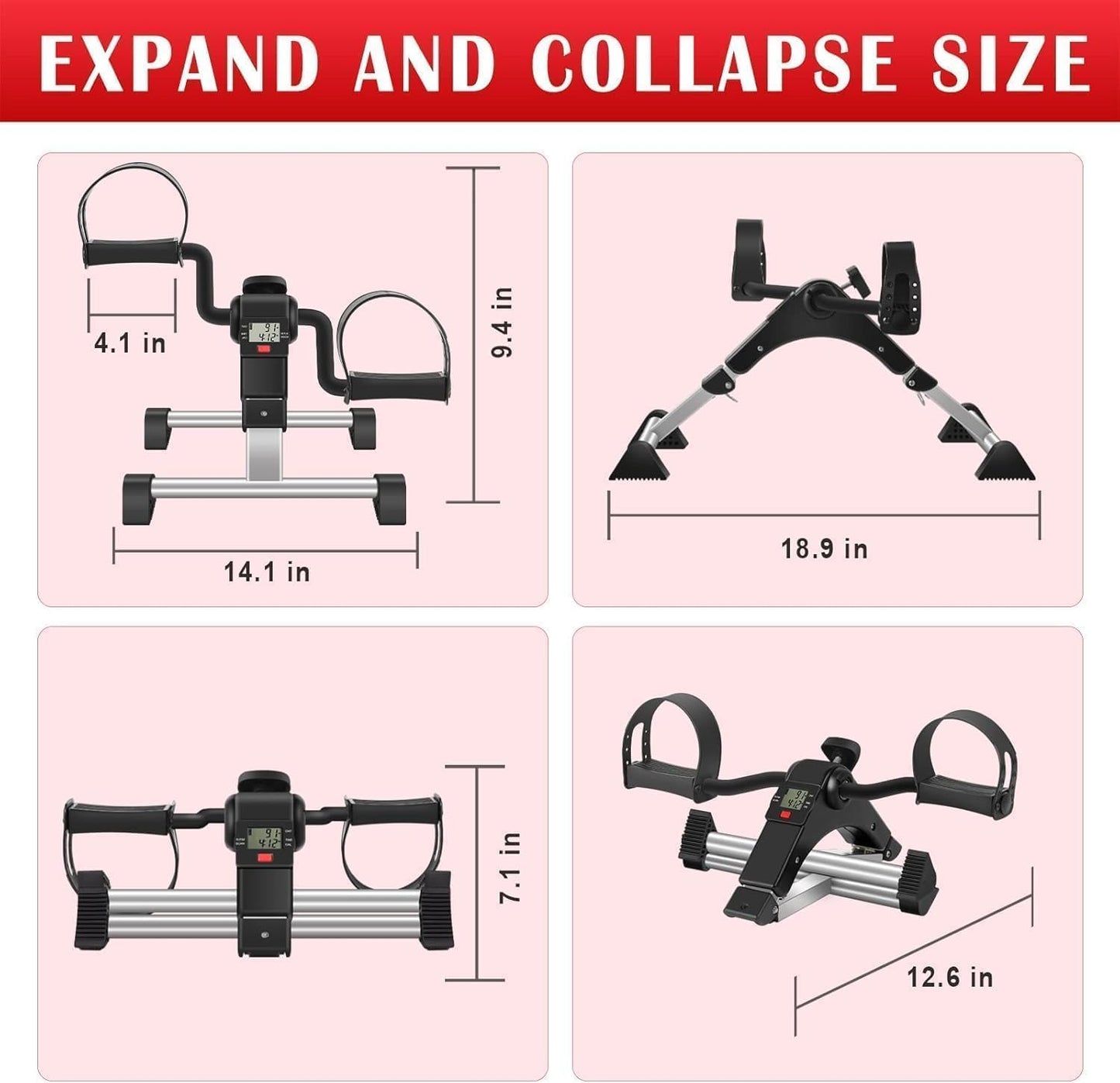 TABEKE Under Desk Bike Pedal Exerciser, Fully Assembled Mini Exercise Bike for Leg and Arm Workouts, Foldable Desk Bike Peddler Machine for Seniors with Clear LCD Display & Adjustable Resistance