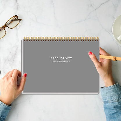 Weekly Productivity Planner - 8" x 11" Dashboard Desk Pad/Planner, Habit Tracker, Spiral Undated Weekly Planner for Office/School/Home, 54 Weeks, Grey