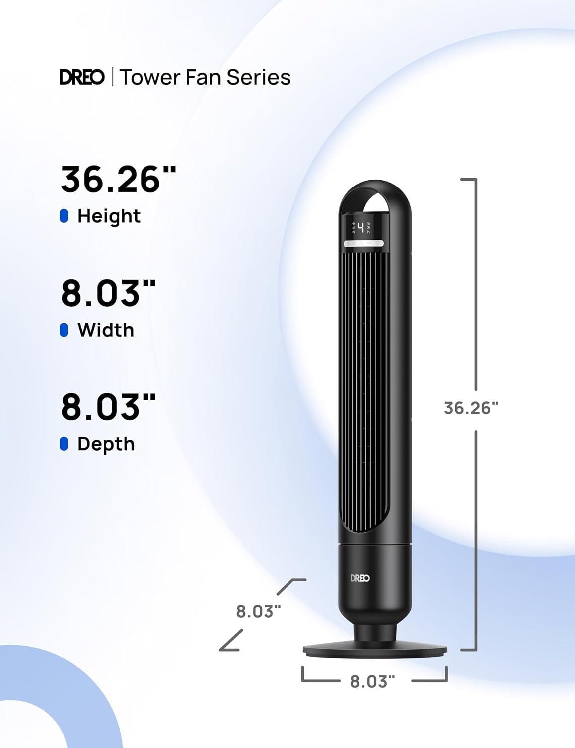 DREO Smart Tower Fan for Bedroom, 28ft/s Velocity, 8 Speeds Ultra Quiet Fan
