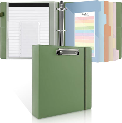 SKYDUE 3 Ring Binder with Clipboard, 13.2" × 10.2" Faux Leather 1 Inch Binder Organizer with 5 Pocket Dividers, Notepad, Labels & 2 Storage Pockets for Teachers, Students, Nurses & Office Work