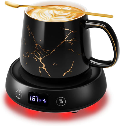 Coffee Mug Warmer Set, Smart Heated Electric Cup Warmer for Desk Office with 8H Auto Off, 1-9H Delay Startup & Shutoff Timer, 3 Temperature Control Coffee Tea Beverage Warmer, Ideal Gifts for Man