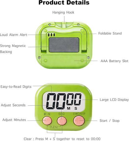 Digital Timer for Classroom Teachers Students, Magnetic Kitchen Countdown Timer, Easy Timers for Kids Homework Study Cooking Gym Game, 6 Pcs