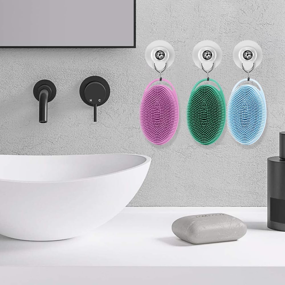 Soft Silicone Body Scrubber 2 PCS Silicone Body Shower, Silicone Loofah 2 in 1 Bath and Shampoo Brush, Body Scrubber Shower Cleaning Exfoliating Use for Sensitive Skin, Lather Well(Black and Pink)