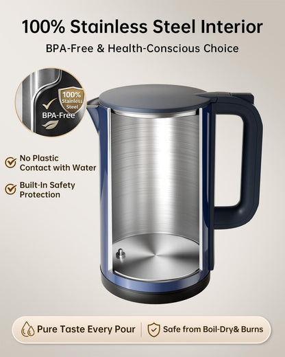 Electric Kettle with Temperature Control, 1.7L Hot Water Kettle for Tea, Coffee & Daily Use, 5 Presets, 2H Keep Warm, Stainless Steel Interior, Auto Shut-Off, Cordless Electric Tea Kettle, Blue