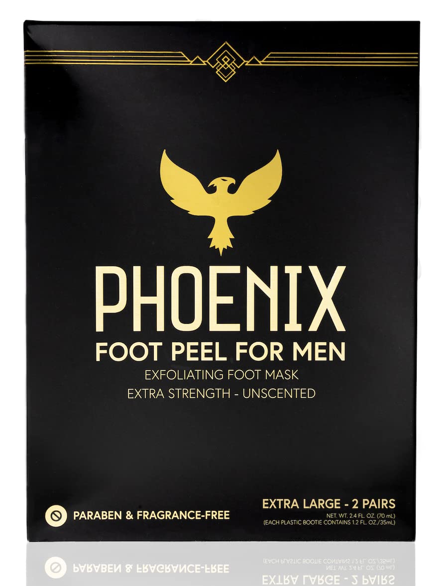 (Pack of 2) Phoenix Foot Peel for Men - Extra Large - Extra Strength - Menthol - Exfoliating Dry Feet Treatment - Callus Remover - Paraben Free