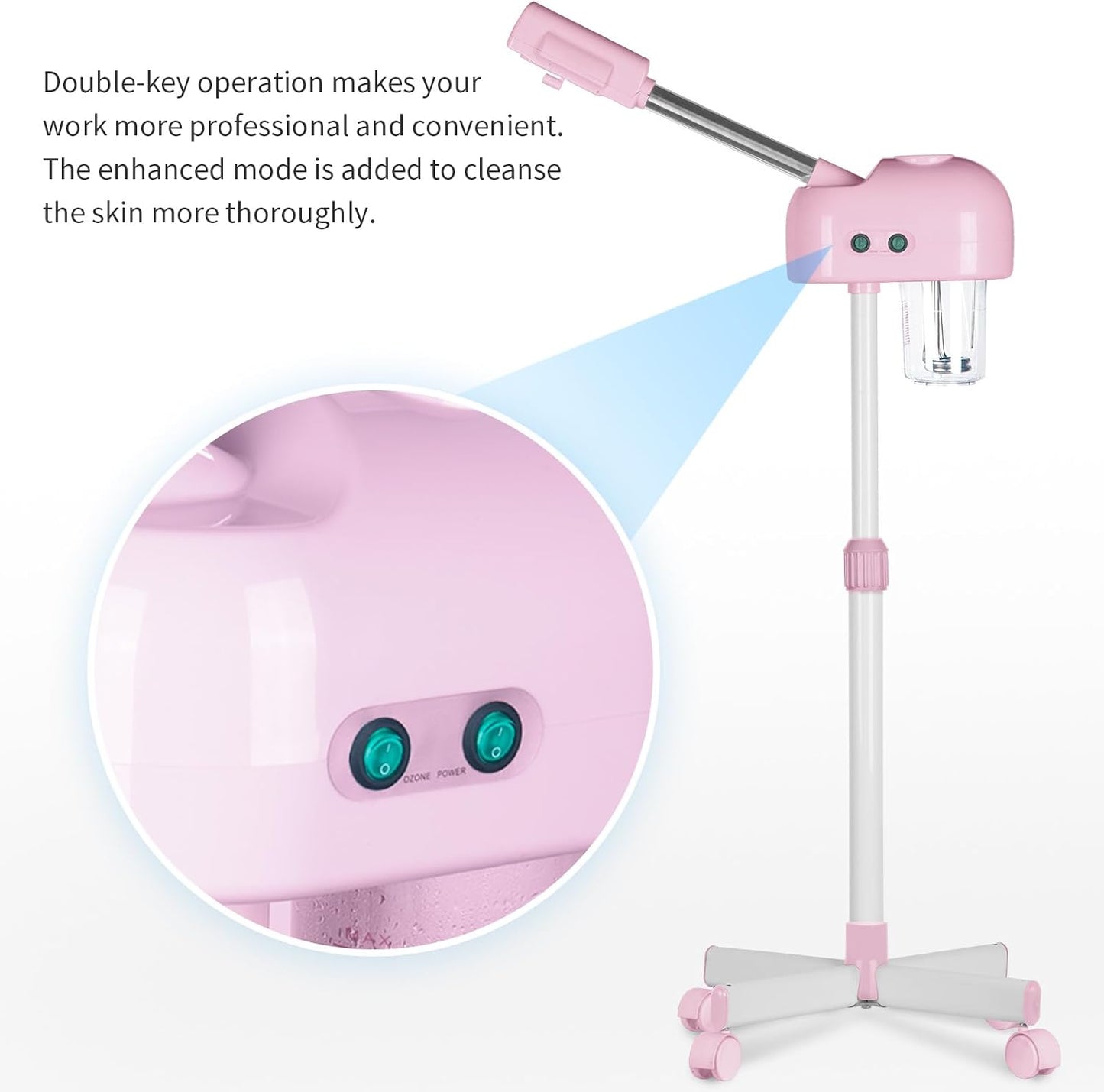 Professional Facial Steamer, Hot Mist Spray, Vaporizador Facial Steamer for Esthetician, Height Adjustable, SPA at Home, White