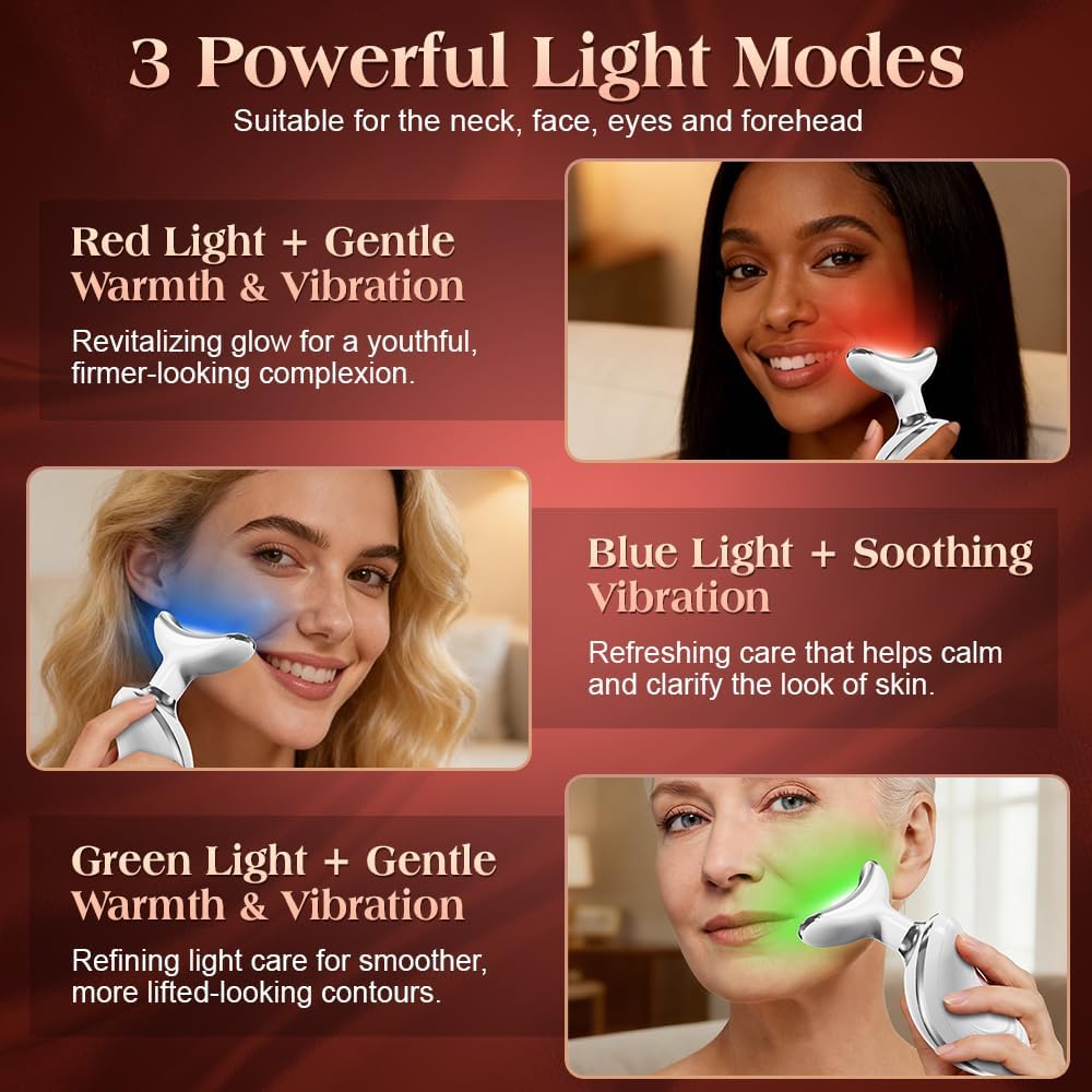Face and Neck Massager, Facial Sculpting Tool with Smart Vibration, Red-Light and EMS Modes, Heat Gua Sha Facial Tools for Women Daily Home Use (Pink)