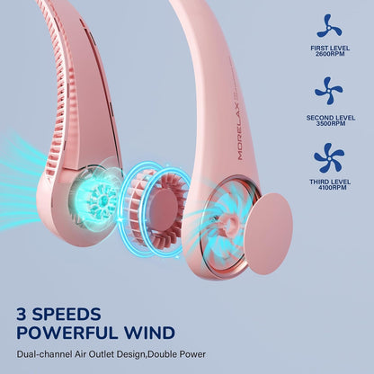 Morelax Neck Fan, USB Rechargeable Personal Fan,Hand Free Bladeless Portable Fans,4000 mAh, 3 Speeds,72 Air Faster softer 360° Cooling, Ultra Quiet,Gift Suitable for Home, Office, Travel, Sports