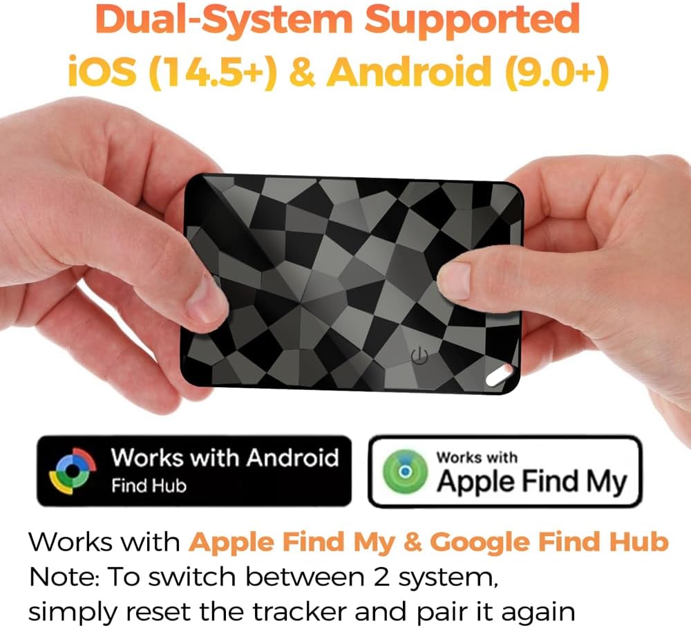 Wallet Tracker Card (iOS & Android), Ultra-Thin Bluetooth Smart Card Tracking Card Item Tracker Work with Apple Find My & Google Find Hub, IPX4 Rechargeable GPS Tracker for Wallet Passport Keys