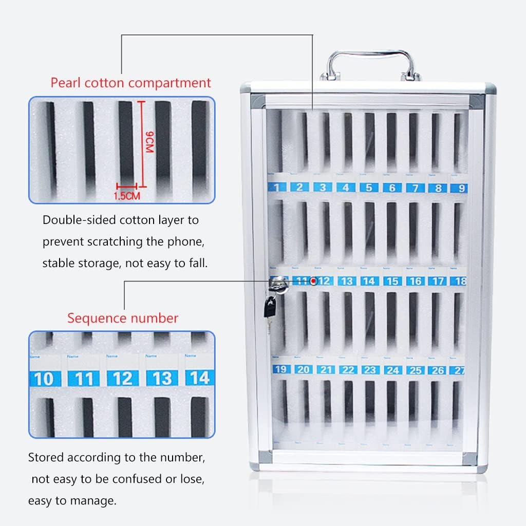 Large Capacity Wall Mounted Phone Storage Cabinet 48/60 Slots Aluminum Alloy with Handle Portable Charging Station for Home & Office Use,12