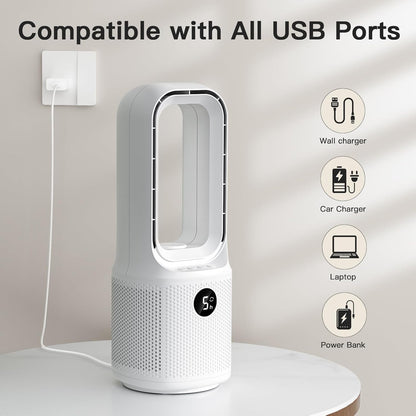 let'me Bladeless Desk Fan Small Quiet,5-Speed Bedside Table Fan with 3-Level Brightness Night Light, 72° Oscillation, 9-Hour Timer, Wired Power with Adapter,Fan for Bedroom Office Home,13x5 Incn