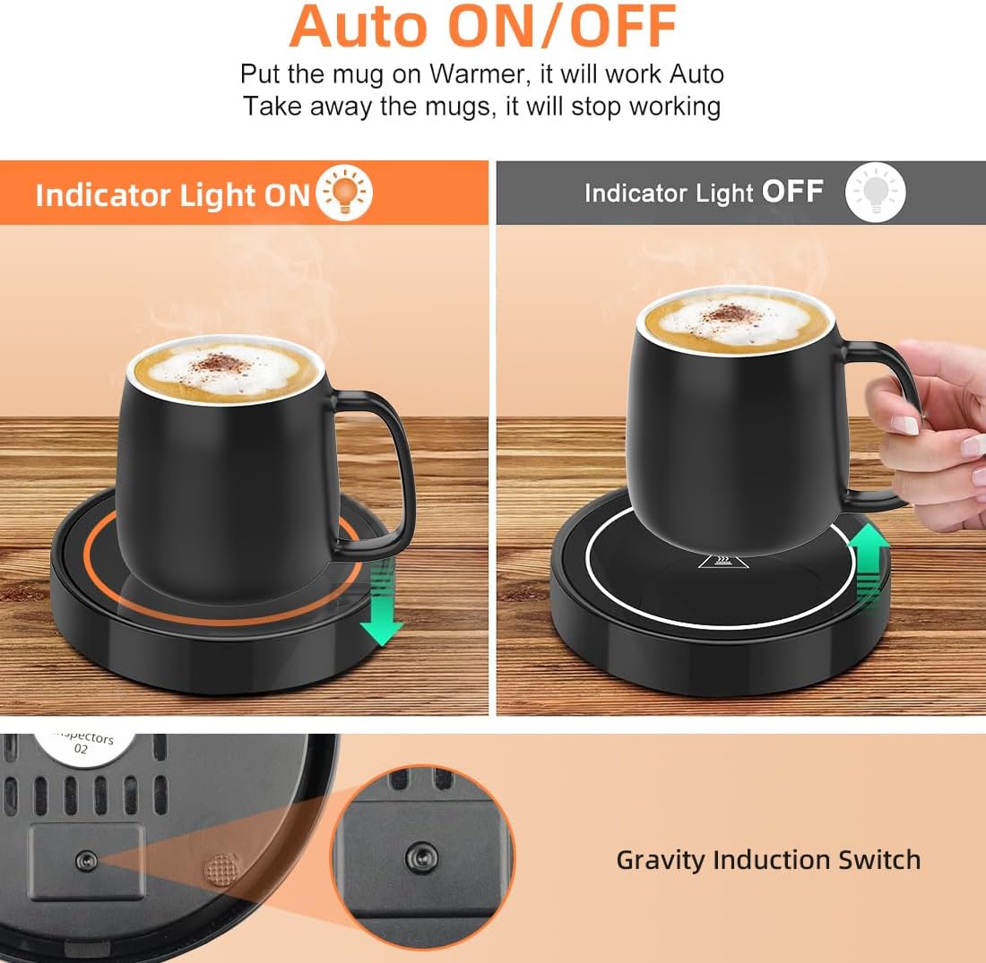 Coffee Mug Warmer, Electric Beverage Warmers for Office Home Desk Use, Smart Cup Warmer Thermostat Coaster for Hot Coffee Tea Espresso Milk Candle Wax with Gravity Switch Auto On/Off 135F