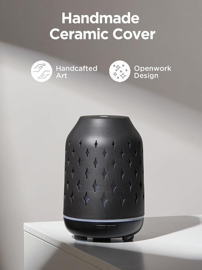 InnoGear Aromatherapy Diffuser, 150ml Ceramic Diffuser Mother's Gift Ultrasonic Humidifier Cool Mist Essential Oil Diffusers for Home Air Diffuser with 2 Mist Modes Waterless Auto Off, White