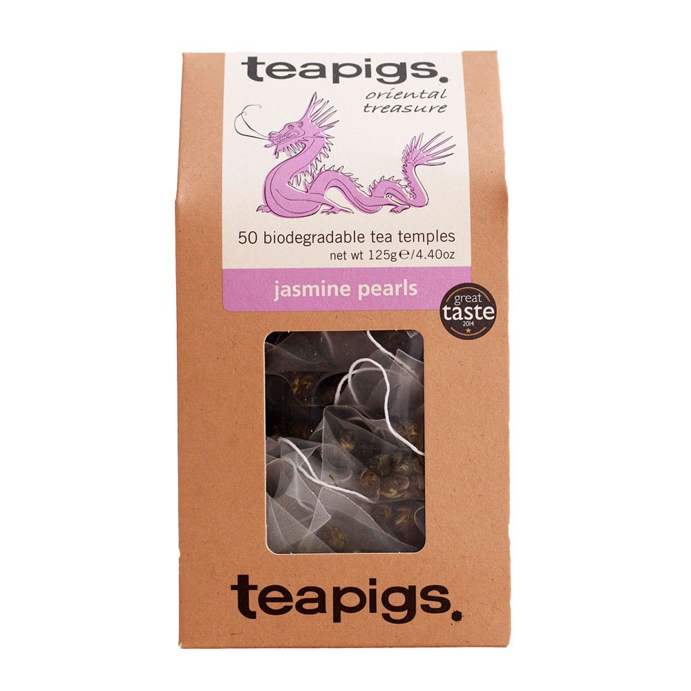 teapigs, Jasmine Pearls Green Tea, Made with Whole Leaves, Whole Leaf Tea Temples, 50 Count, Pack of 50, Fragrant, Floral & Delicate