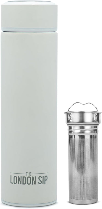 London Sip Multi-Purpose Tea Infuser Travel Mug and Tumbler Fruit Infuser Flask Hot and Cold Double Wall Stainless Steel Thermos with Extra-Long Infuser, Midnight Teal