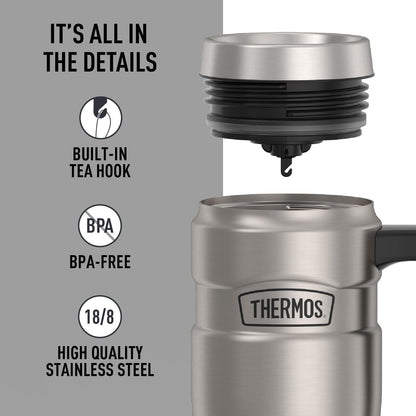 THERMOS Stainless King Vacuum-Insulated Travel Tumbler, 16 Ounce, Matte Steel