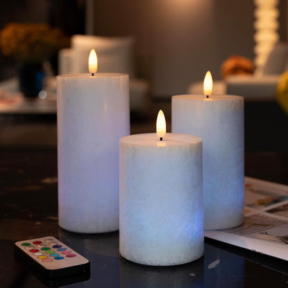 ANGELLOONG Flickering Flameless Candles, Realistic Battery Operated Candles with Remote and Timer, Set of 3 LED Candles for Fall Room Home Wedding Decor Centerpieces Table Party Christmas Decorations