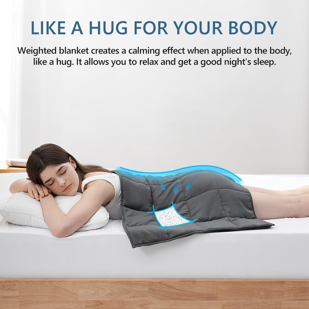 L'AGRATY Weighted Lap Pad 7lb: Small Weighted Blanket for Adults - Cooling Portable Travel Blanket for Relaxation Sleeping - Washable All-Season (29" x 24")
