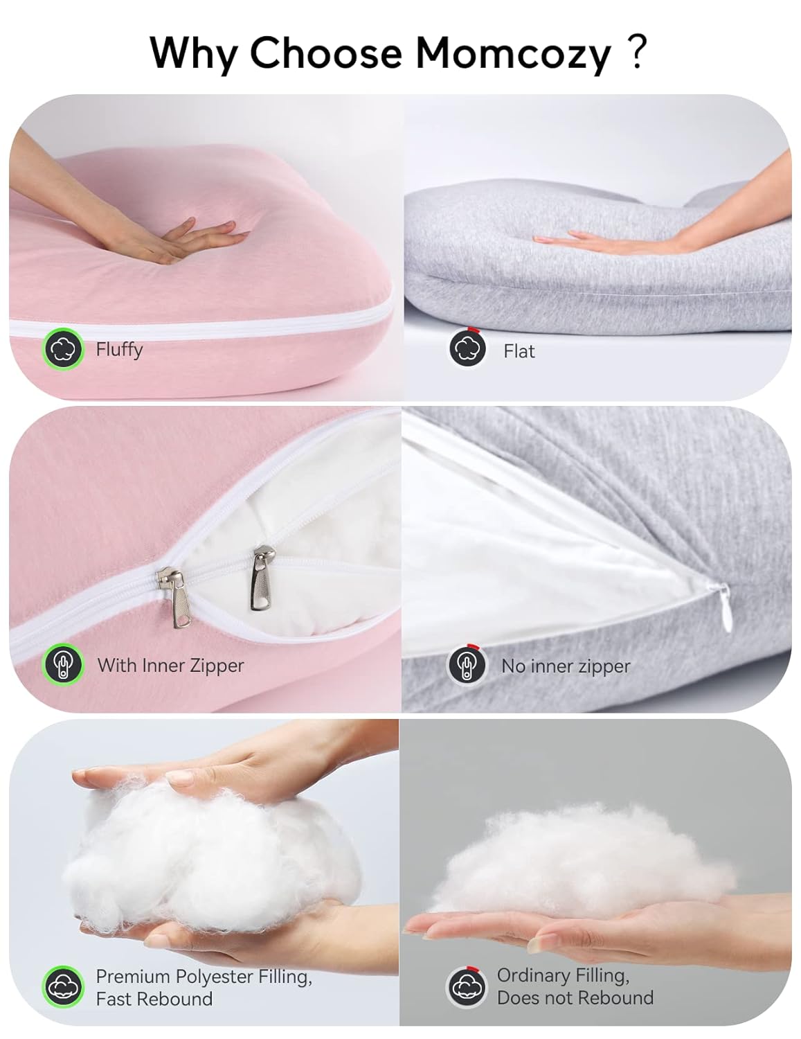 Momcozy Pregnancy Pillows with Cooling Cover, U-Shaped Full Body Maternity Pillow for Side Sleepers 57 Inch - Support for Back, Hip, Belly, Legs for Pregnant Women