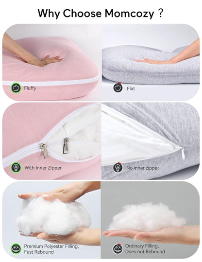 Momcozy Pregnancy Pillows with Cooling Cover, U-Shaped Full Body Maternity Pillow for Side Sleepers 57 Inch - Support for Back, Hip, Belly, Legs for Pregnant Women