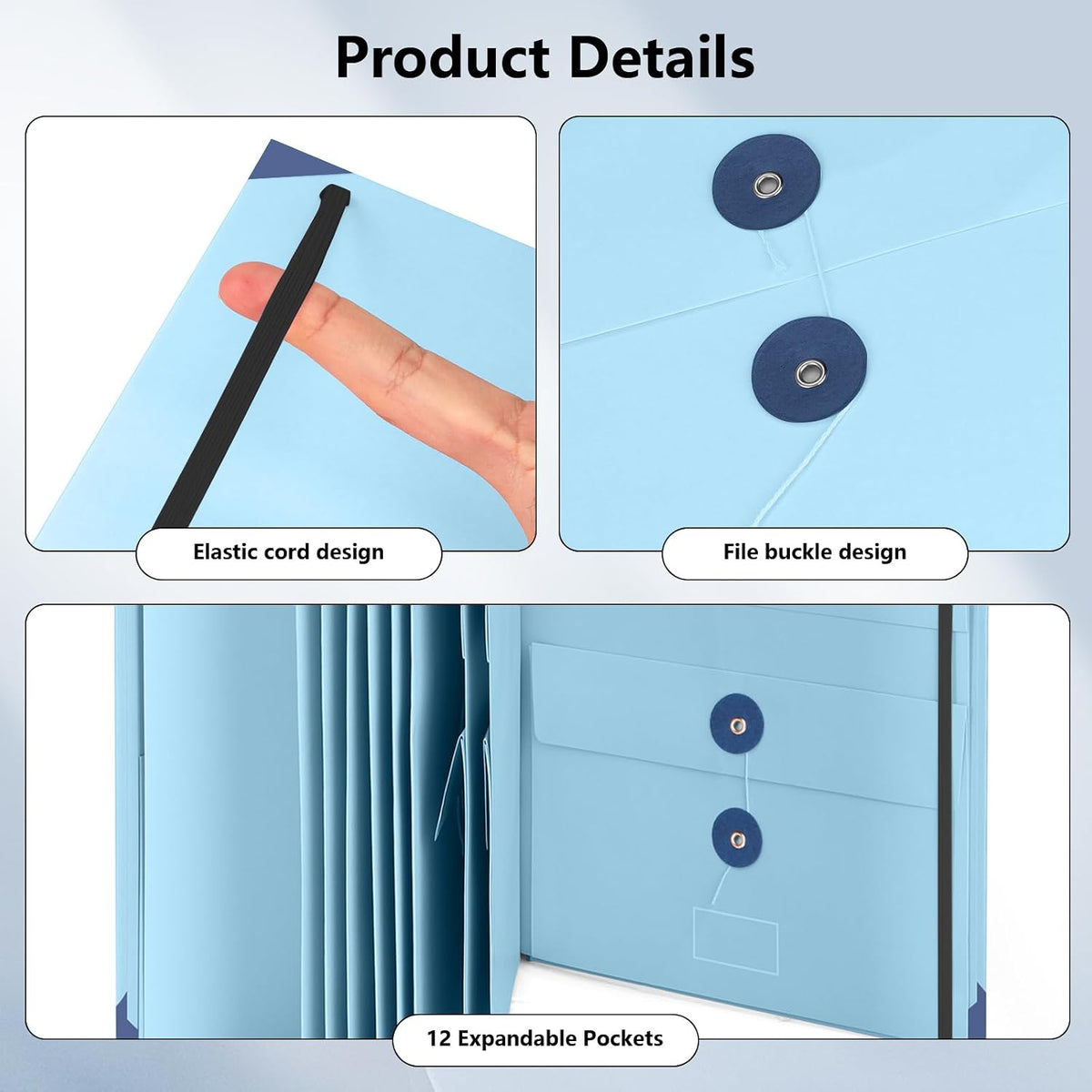 Document Organizer, File Folder with Labels and Pockets, Expanding Storage Folder for Important Papers, Emergency Binder, Birth Certificates and Letters, Ideal for Home Files Organization (Blue)