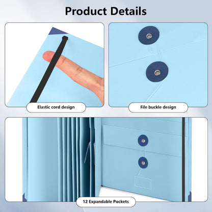 Document Organizer, File Folder with Labels and Pockets, Expanding Storage Folder for Important Papers, Emergency Binder, Birth Certificates and Letters, Ideal for Home Files Organization (Blue)