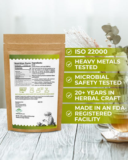 WILDFIELD HERBS 100 Linden Tea Dried Linden Flower Tea Herbal (Tilia cordata) - 100 Count 1.5g Tea Bags Linden Flowers Tea Herb Lipa