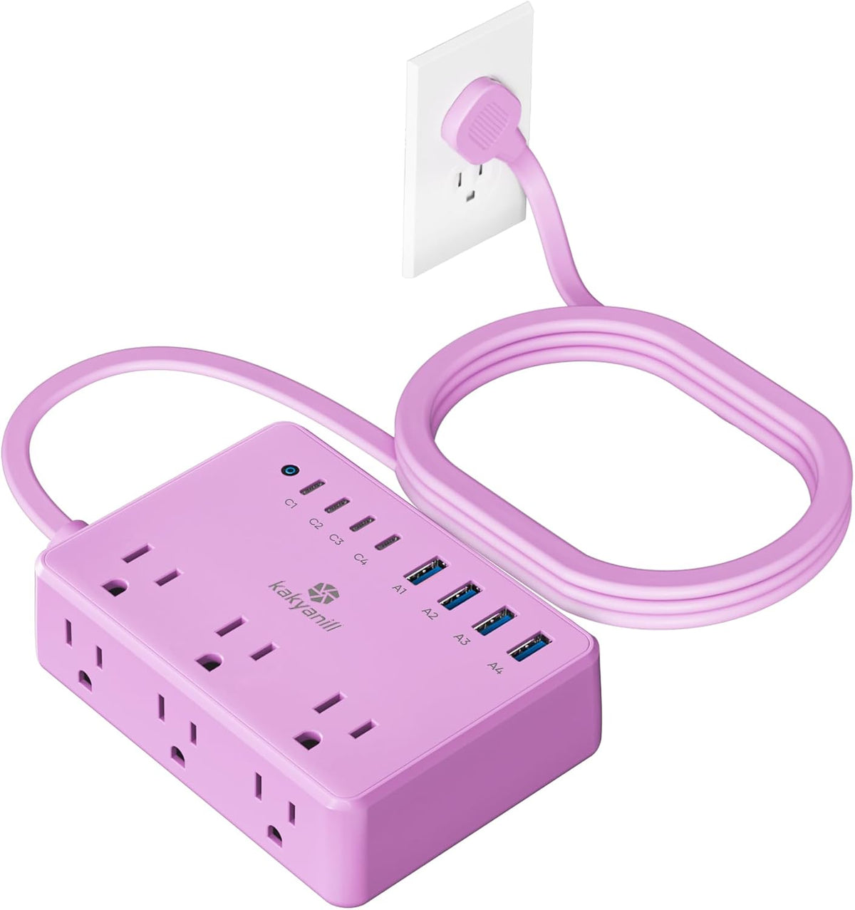 Kakyanill 8 USB Pink Power Strip with 6 AC(4 USB-C), 5 FT Extension Cord