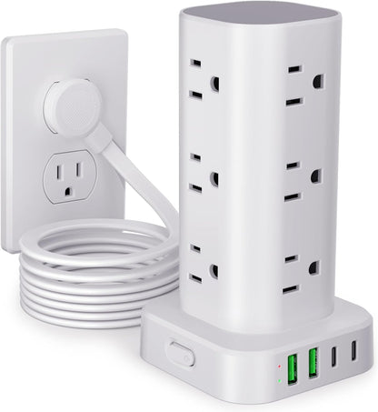 6FT Power Strip Tower Surge Protector, 12 Wide Spaced Outlets, 4 USB