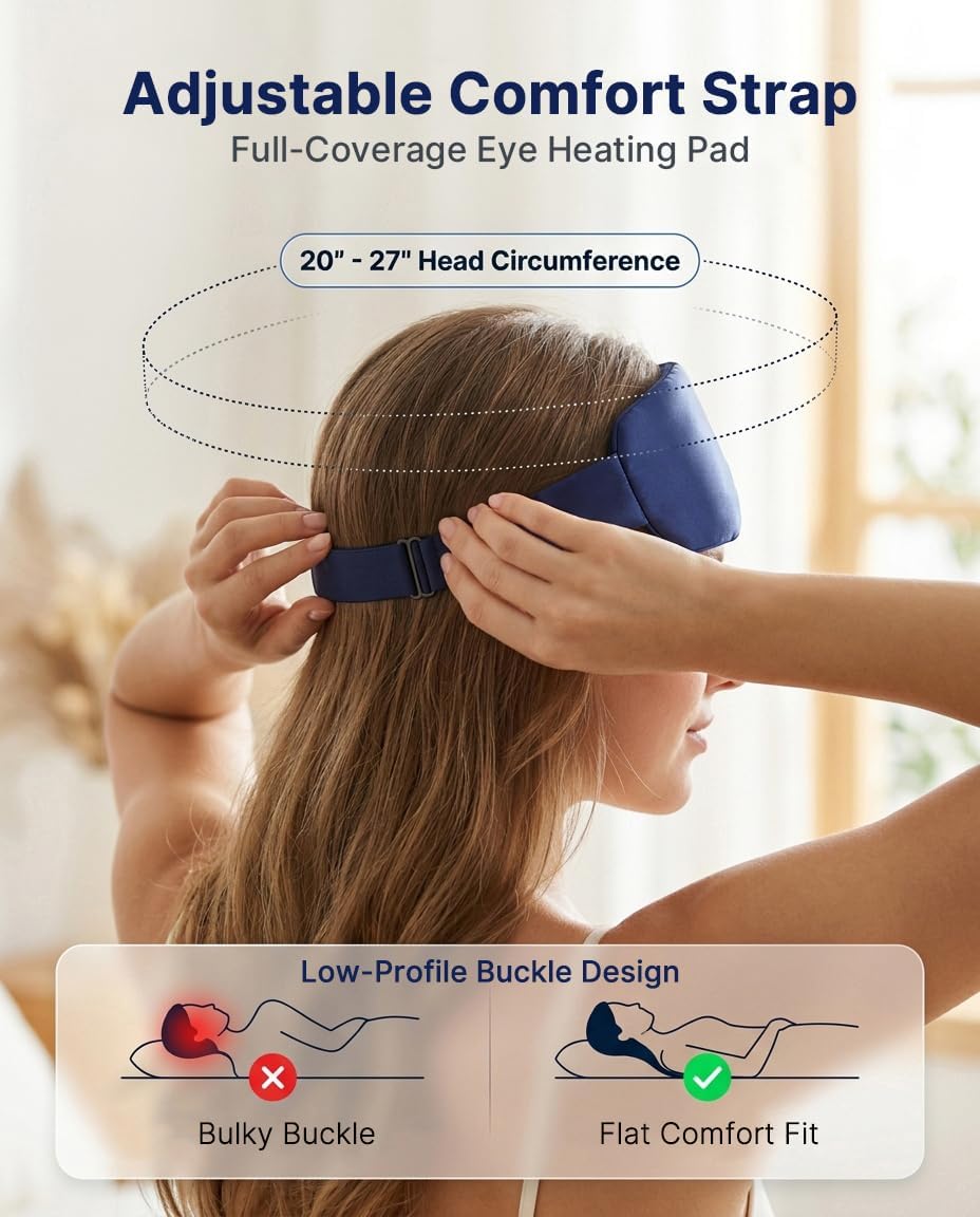 Heated Eye Mask for Dry Eyes, USB Powered Silk Warm Eye Compress & Eye Heating Pad, Washable Dry Eye Mask with 3 Heat & 4 Timer Settings for Blepharitis Stye Migraine Sinus MGD Puffiness（Blue）