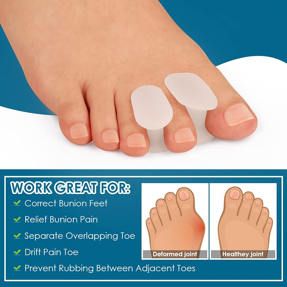 Povihome 6 Pack Gel Toe Spacer Separators(0.6'' Thick), Bunion Corrector for Overlapping Toe (1st/2nd Toe), Silicone Toe Spacers with Soft Gel Lining for Hallux & Bunion Pain Relief