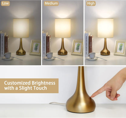 Touch Control Table Lamp, 3 Way Dimmable Simple Night Light Lamp with White Lampshade Silver Metal Base, Small Bedside Table Lamp for Bedroom, Office, Dorm, A19 9W 3000K Bulb Included