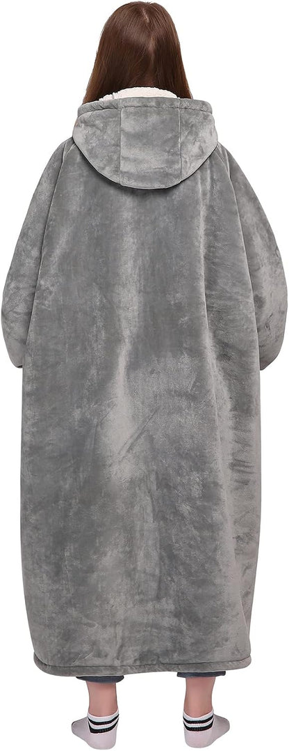 Waitu Wearable Blanket Sweatshirt Gifts for Women and Men, Warm and Cozy Giant Blanket Hoodie, Thick Flannel Blanket with Sleeves and Giant Pocket - Dark Gray