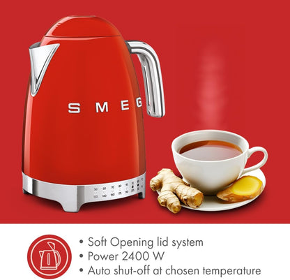 SMEG Variable Temperature Electric Kettle 1.7L (7 Cup), Stainless Steel Tea & Coffee Kettle, Fast Boil, Adjustable Temp 122°F–212°F, Keep Warm, Auto Shut-Off, 360° Base, Retro Style-Black