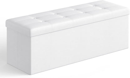 SONGMICS MAZIE Collection - 43 Inches Folding Storage Ottoman Bench, Ottoman with Storage, Foot Rest Stool, Load 660 lb, for Living Room, Synthetic Leather, Black ULSF701