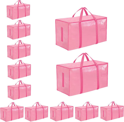 Moving Bags Extra Large - Heavy Duty Storage Totes with Wrap-Around Handles & Reinforced Zippers - Foldable Moving Box Alternative, Water-Resistant for Dorm, Closet & Under Bed Storage (Clear)