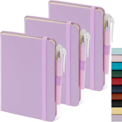NIRMIRO (3 Pack) Pocket Notebook Small Journal with Pen, 3.7" x 5.7", A6 Mini Notebook for Women Men Work Writing, Hardcover Small Pocket Notepad with 100Gsm Premium Thick Lined Paper, Black Leather