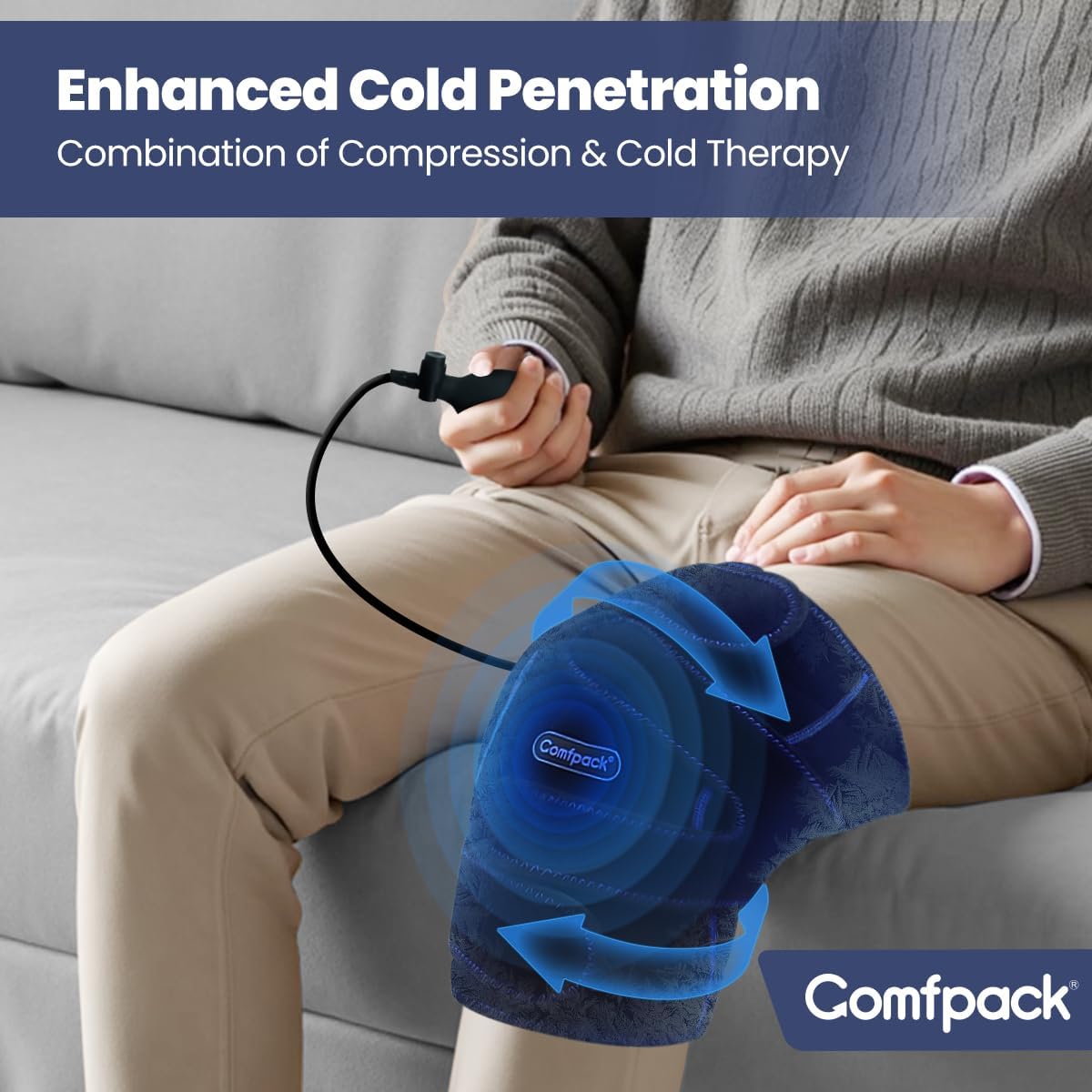 Comfpack Compression Knee Ice Pack Wrap for Sports Injuries, Large Knee Brace with Ice Pack for Swelling and Recovery Support, Sprains, Meniscus Tear, Osteoarthritis, ACL