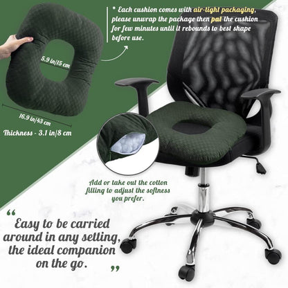 Stuffed Donut Pillow Seat Cushion | for Tailbone and Coccyx Pain, Hemorrhoids, Bed Sores, Pregnancy, Prostate, Surgery Recovery, Sitting Pressure Relief, for Home, Office and Car (Grey)
